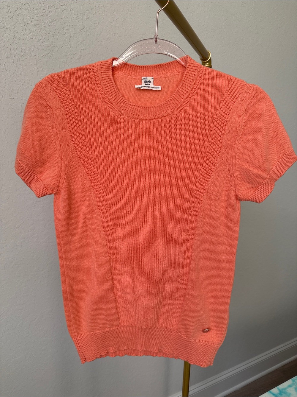 Hermes Coral Short-Sleeve Crewneck Sweater